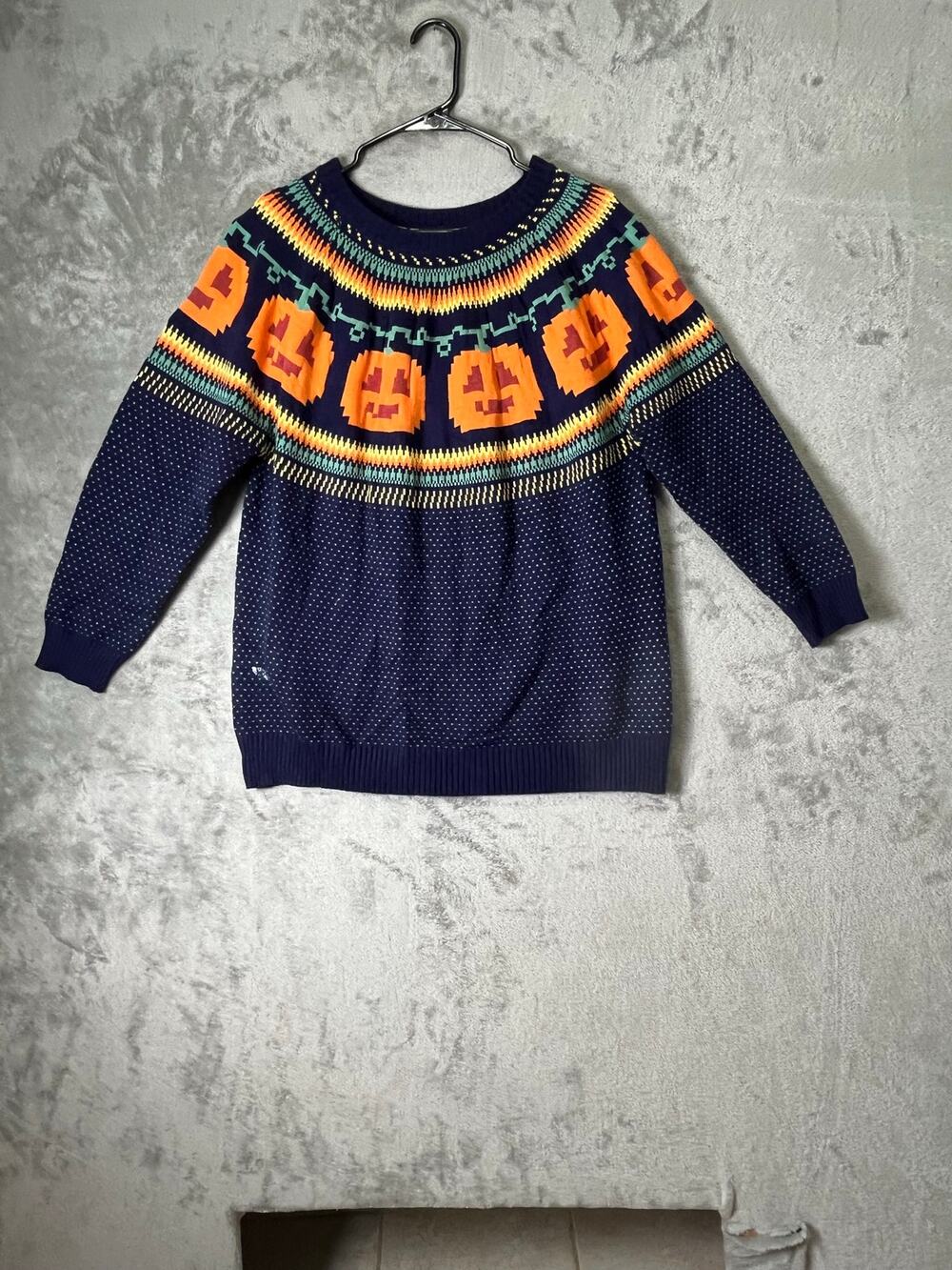 Vintage Navy Fair Isle Pumpkin Sweater Tunic Cottagecore Folk Knit Whimsical Med